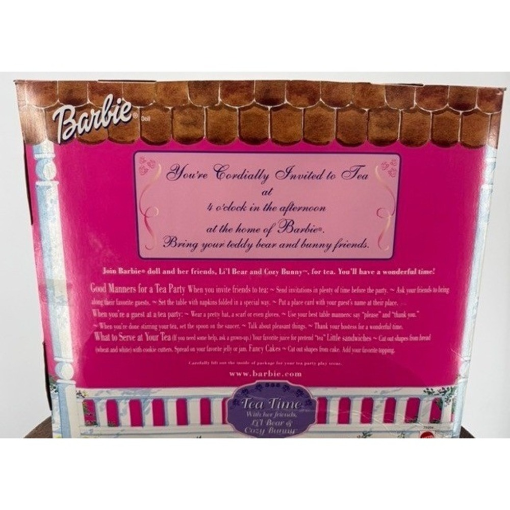 Vintage NEW Mattel Barbie Tea Time Gift Set Pink Floral Dress Bear Bunny - Picture 3 of 12